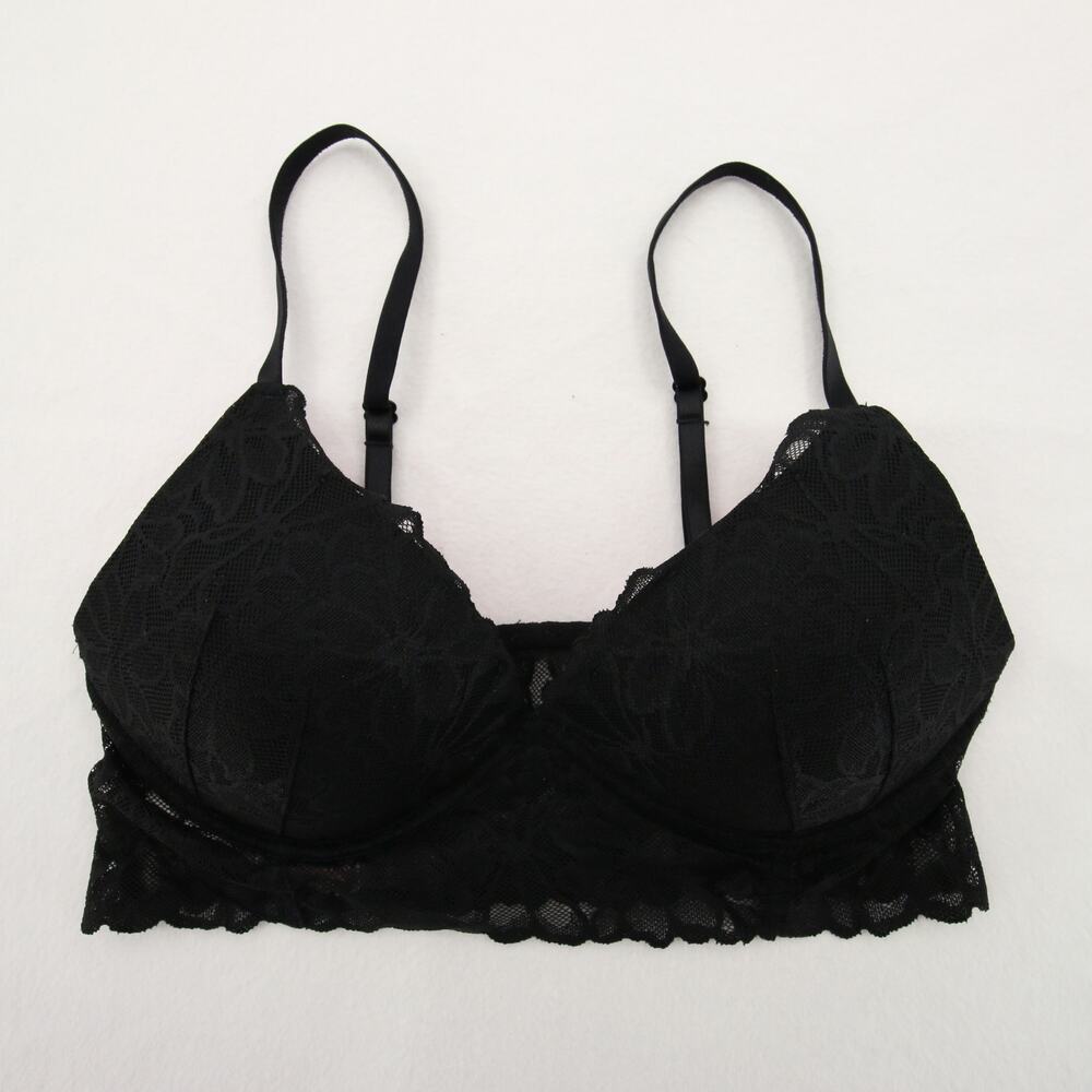 PINK Victoria's Secret Black Floral Lace Bra